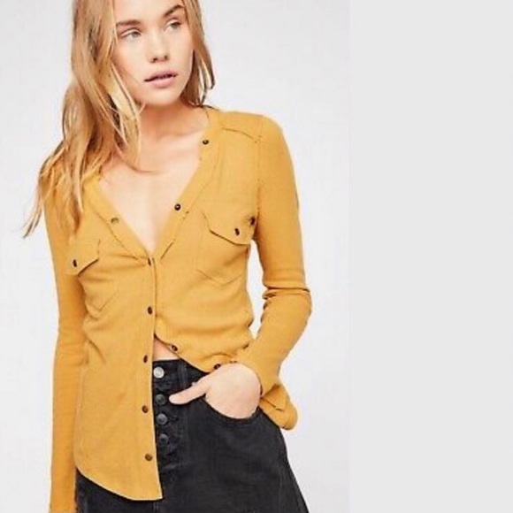 Free People | Starlight Henley Mustard Tee New S - Picture 2 of 8